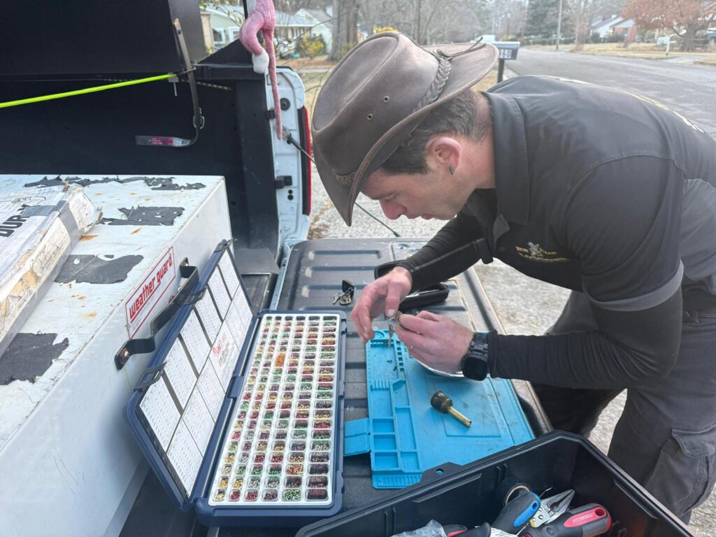 jay-my-locksmith-fort-mill-sc-lock-rekeying-pinning-kit-truck-side Jay My Locksmith Fort Mill SC offers professional residential and commercial lock rekeying services. Our mobile locksmith rekeyes any brand of lock cylinders on-site at your home or business using a professional pinning kit. Lock rekeying is the most affordable way to secure your property. Serving Fort Mill, SC and surrounding areas.